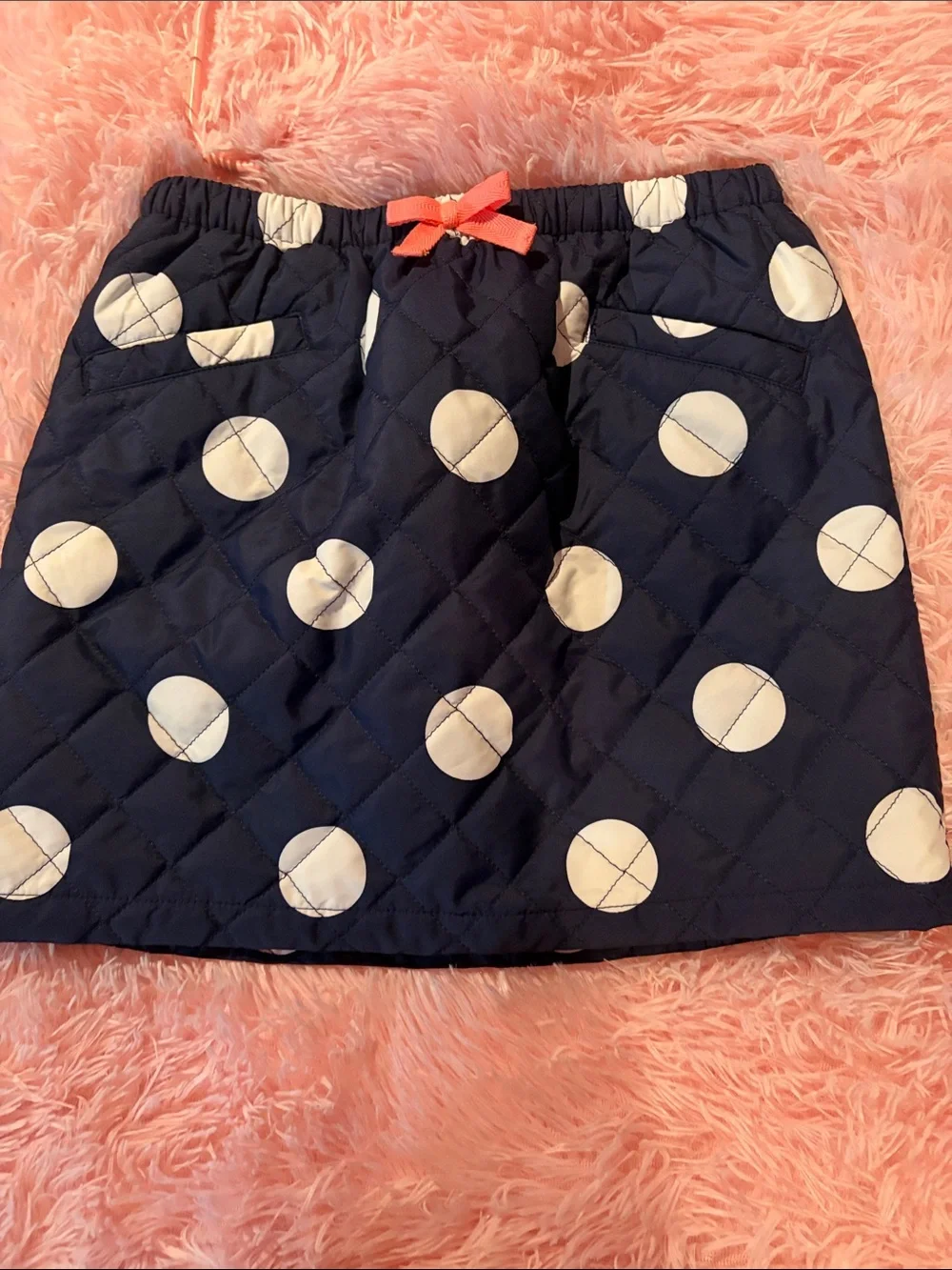 Gymboree Navy Polka Dot Quilted Mini Skirt with Coral Bow Accent